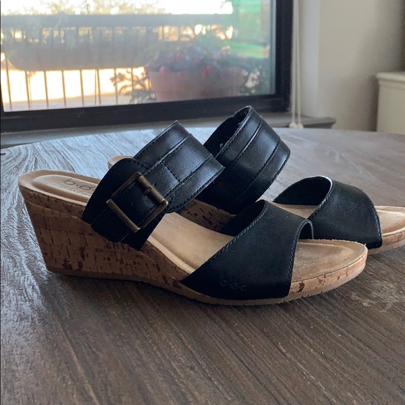 BOC Black Leather Strap Wedge